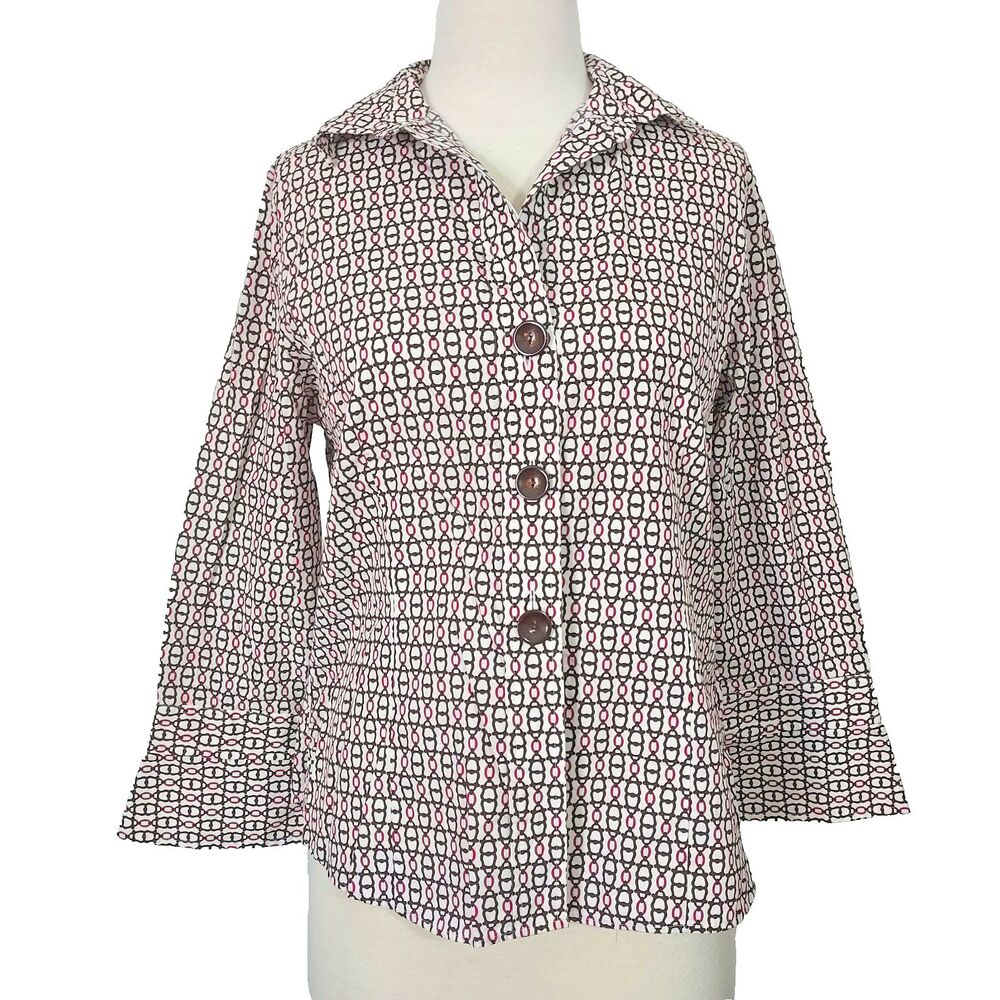 Foxcroft Button Down Shirt Size 12 Wrinkle Free Fitted Cotton 3/4 Sleeve